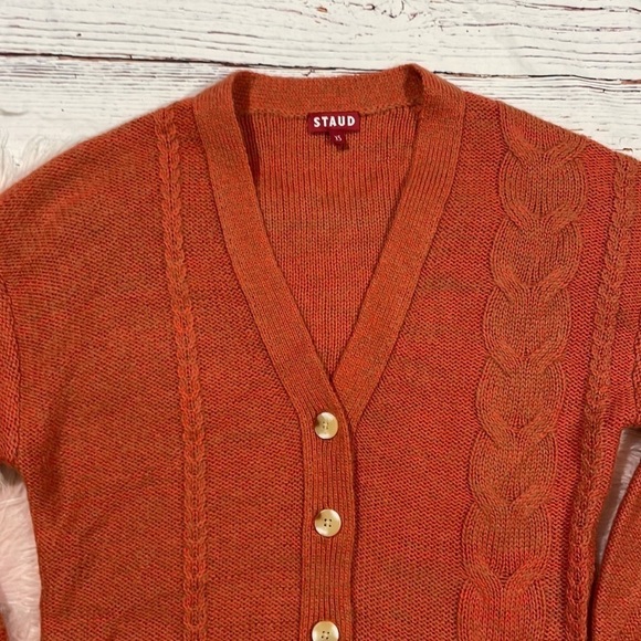 Staud Blake Oversized Cable Knit Cardigan in Orange - Picture 9 of 11